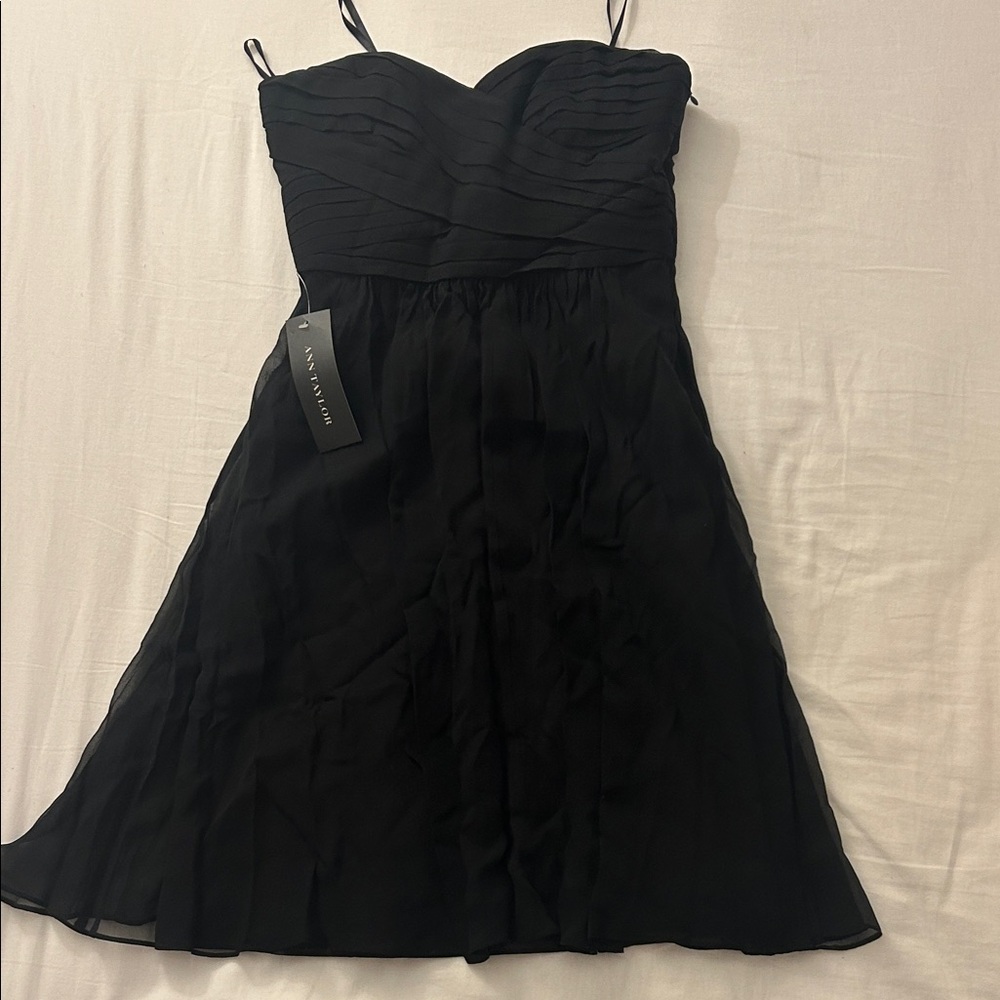 NWT Ann Taylor Silk Georgette Black Strapless Mini Dress Size 00